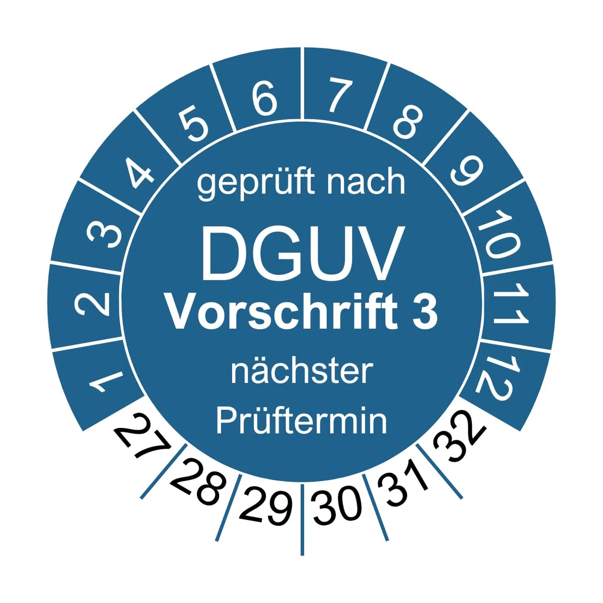 100 Prüfplaketten für DGUV V3 Vorschrift 3 - Ø 30mm - 2027-2032 - nachhaltig - blau - 2026 nächste Prüfung (100 Stück, blau)