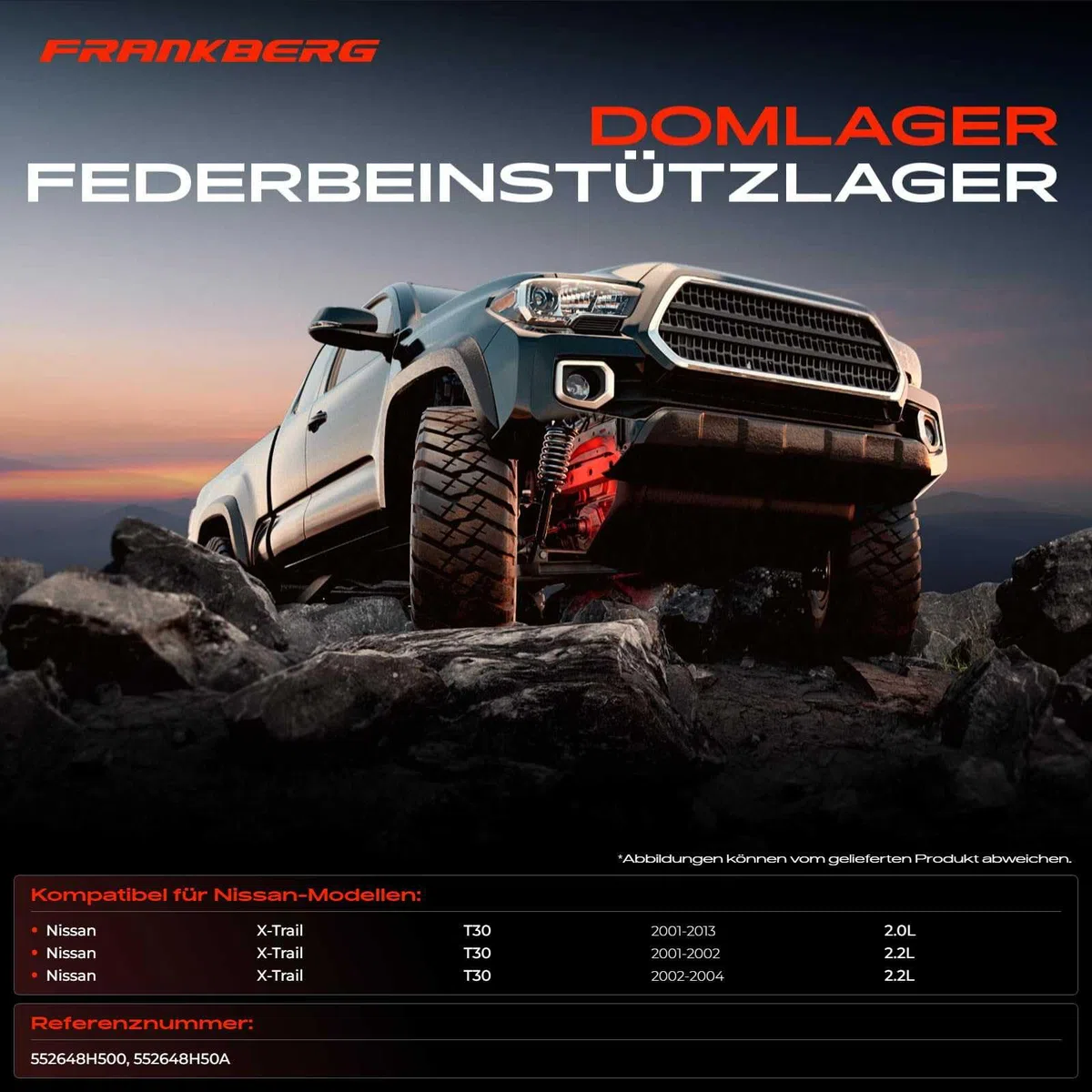 Frankberg Federbeinstützlager Hinterachse Rechts Kompatibel mit X-Trail T30 2.0L SUV 2001-2013 Replace# 552648H50A