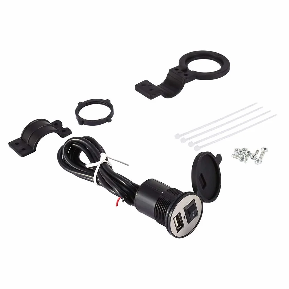 ladebuchse Motorrad + Steckdose Universal 12V bis 5V 1.5A Motorrad Elektrofahrzeug Ladegerät mit Wasserdicht Schalter für Motorrad Smartphone GPS USB Ladegerät Netzteil Sockel Ersatz Zubehörteil