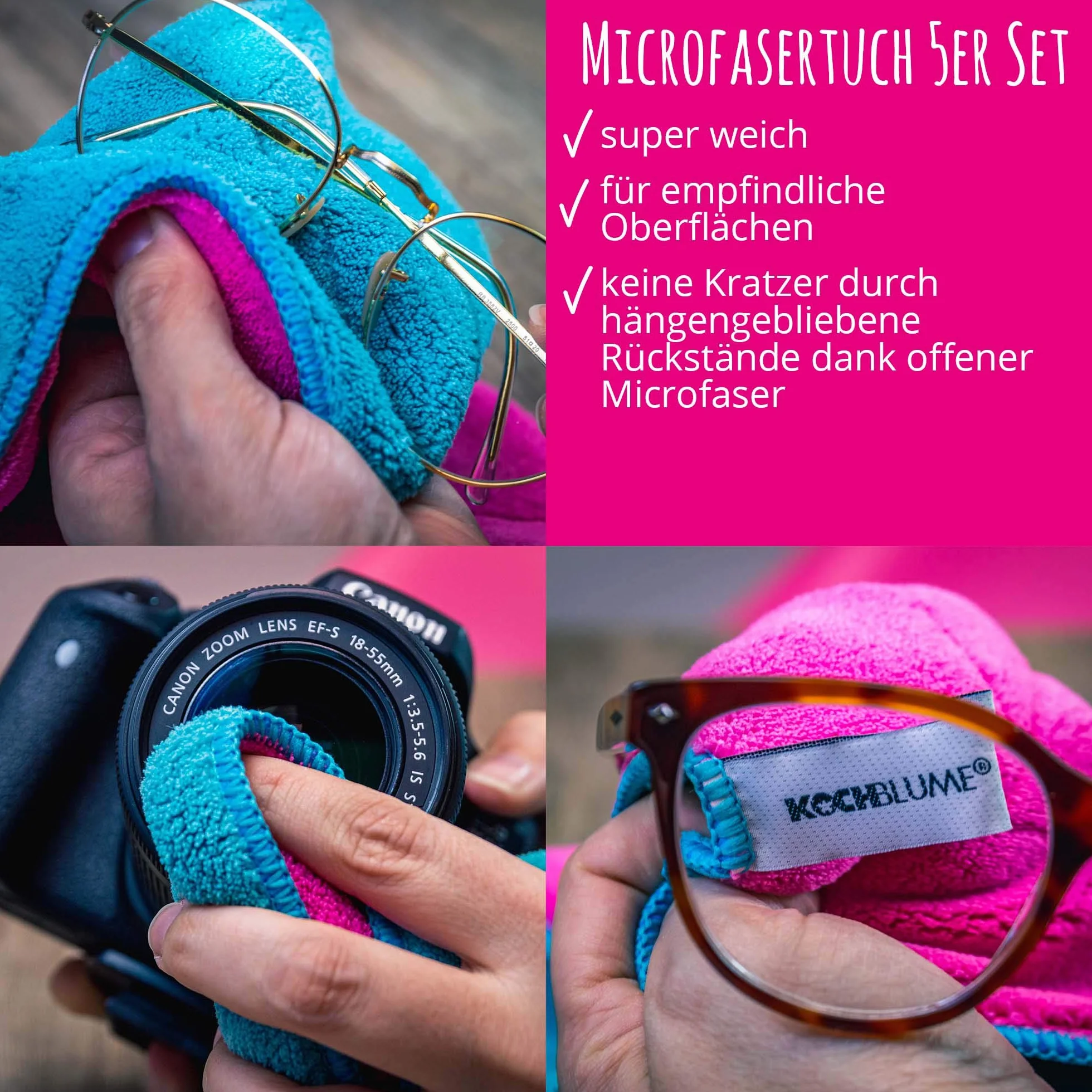 Kochblume 1-3-5-10er Set | Microfasertuch Putztuch 30 x 30cm, Aufnahmefähigeit bis ca. 300 ml | In der bunten Box (anthrazit-grau, 3er Set)