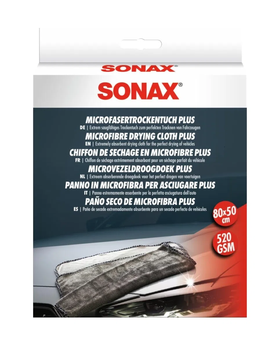 SONAX MicrofaserTrockenTuch Plus (1 Stück) im Großformat zur perfekten, streifenfreien Trocknung von Fahrzeugen | Art-Nr. 04512000