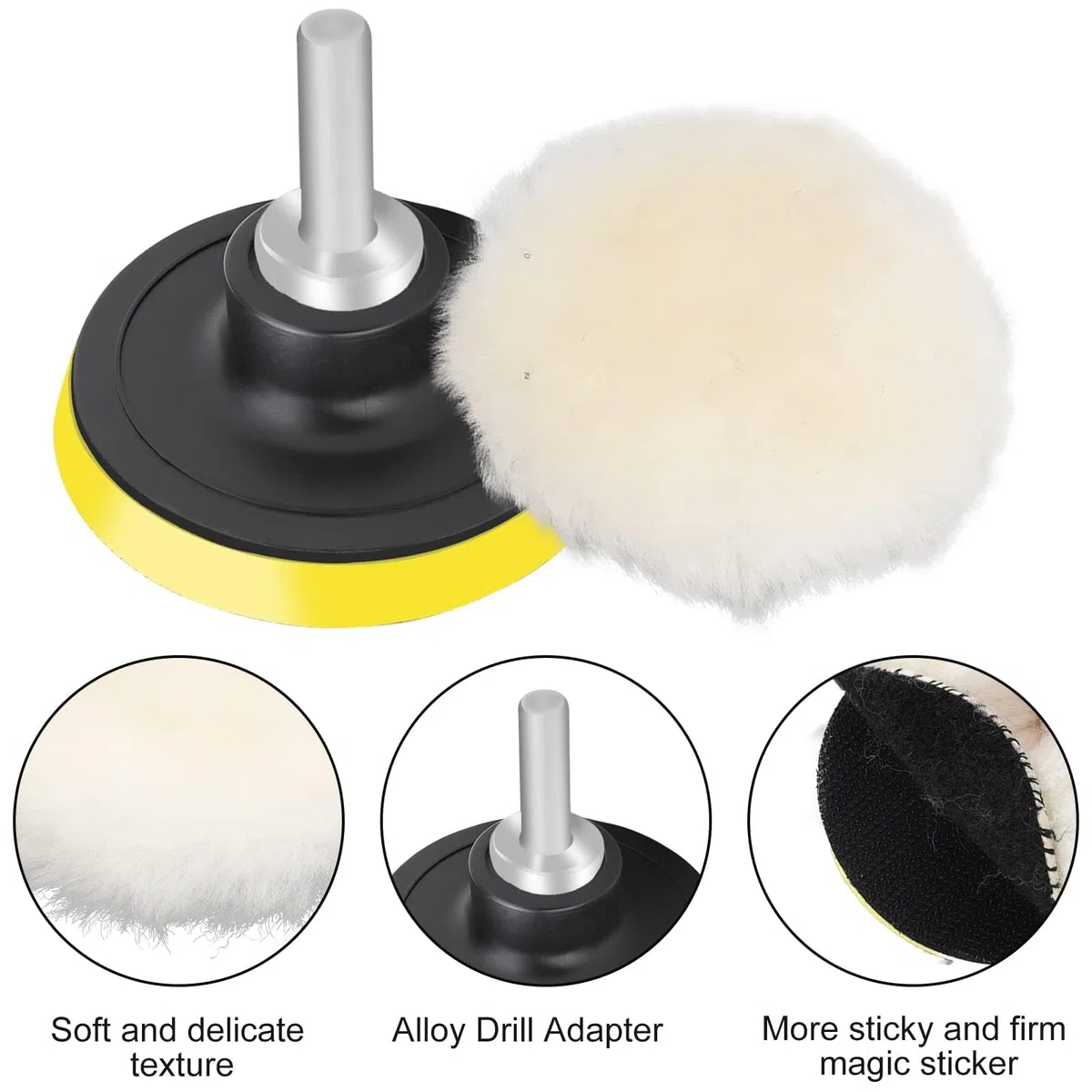 Linkstyle 7 Stück Auto Polierhaube, 3 Zoll 73mm Lammwollhaube Wolle Polierteller Wollpuffer Polierhauben Pad Polierhaube Wollpad Polierfell Kit mit M10 Bohrer Adapter für Auto Polierauto