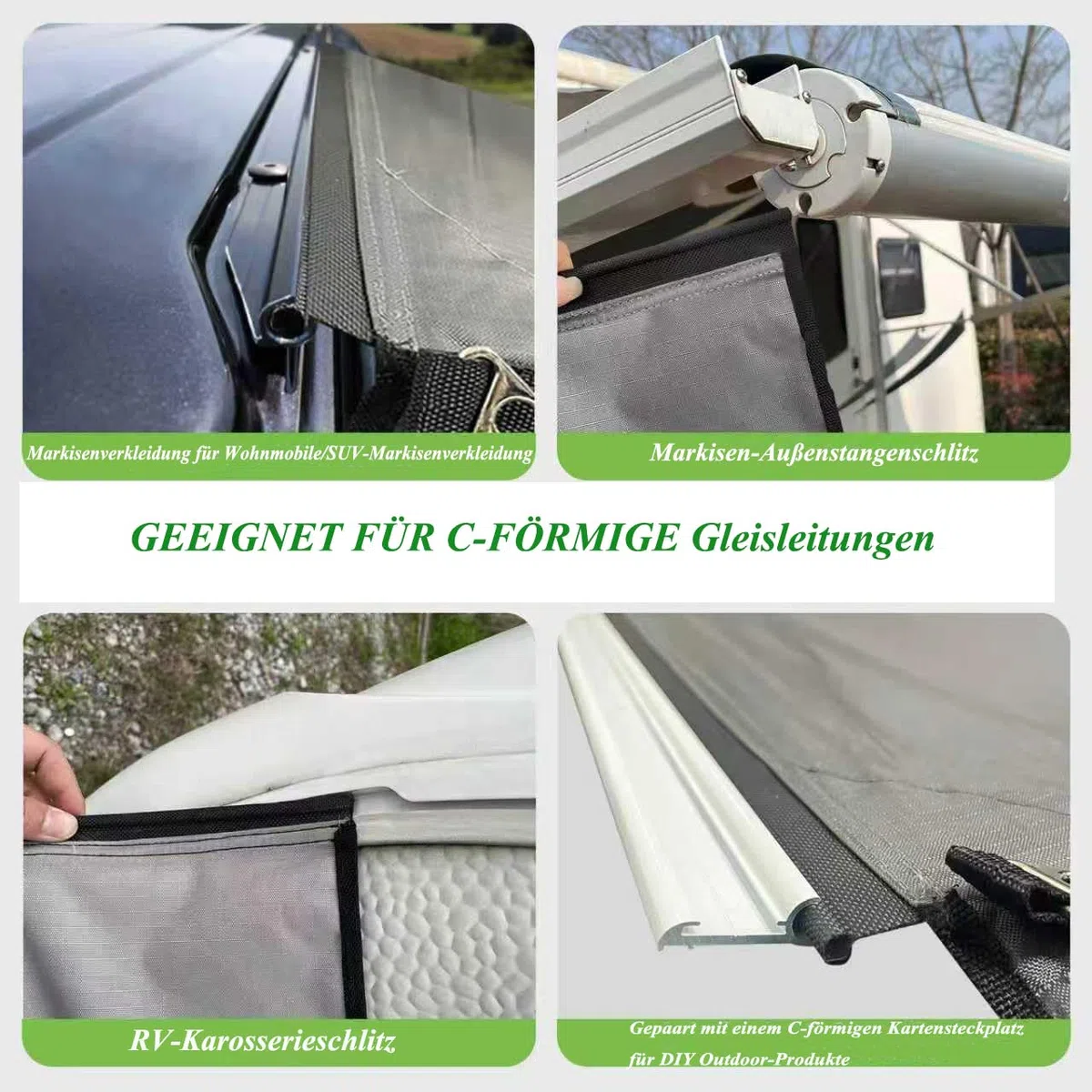 3 Meter Markisenschienenrohr 8 mm Doppelklappe Ka-dor schwarzer PVC-Kern Markisenschienenstreifen für T4 T5 T6 Wohnmobile/Camping/Markisen/Zelte