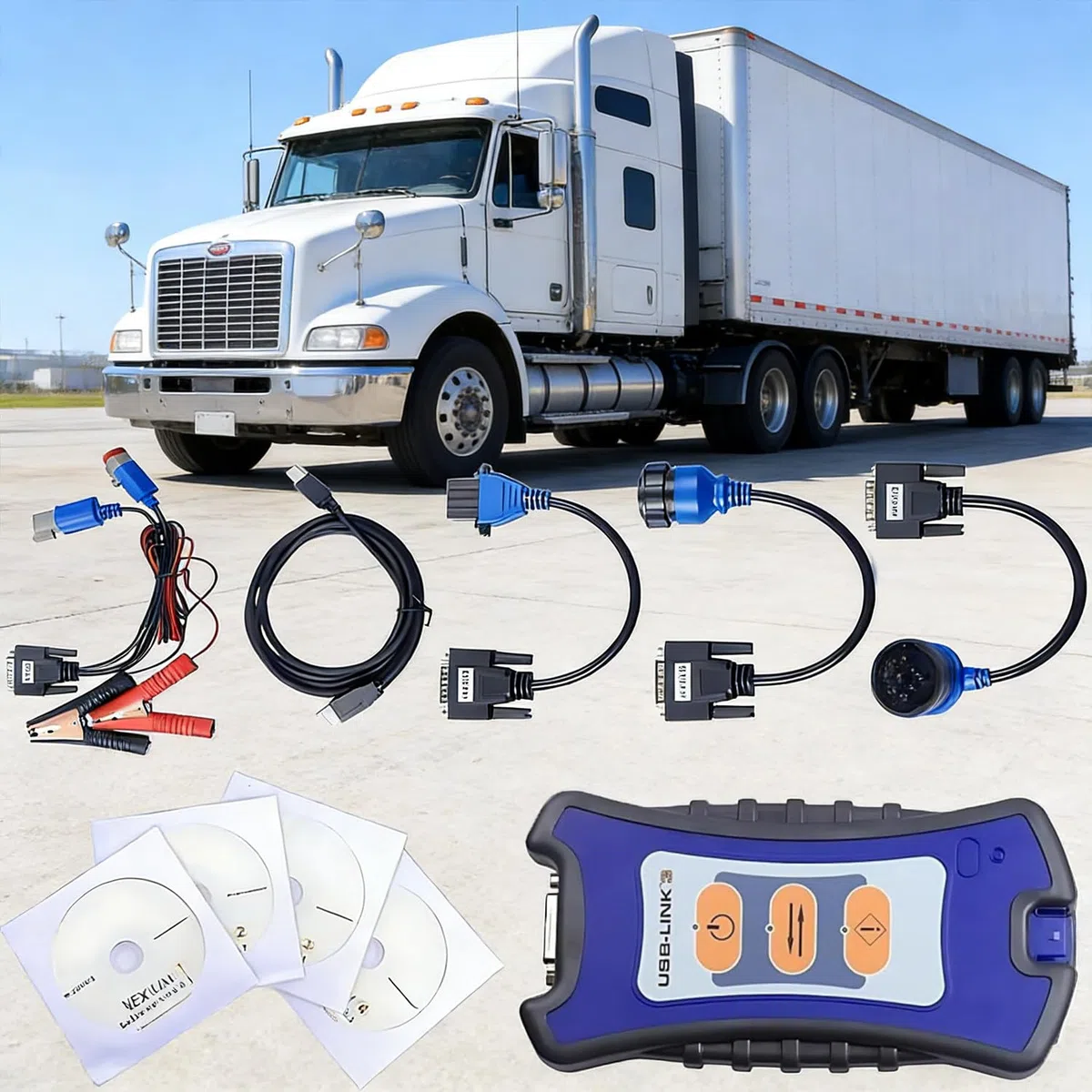 Nexiq USB Link 3 Kabelgebundenes Diagnosegerät für Nutzfahrzeuge, Dieselmotoren und Bagger – inklusive komplettem Adapterset