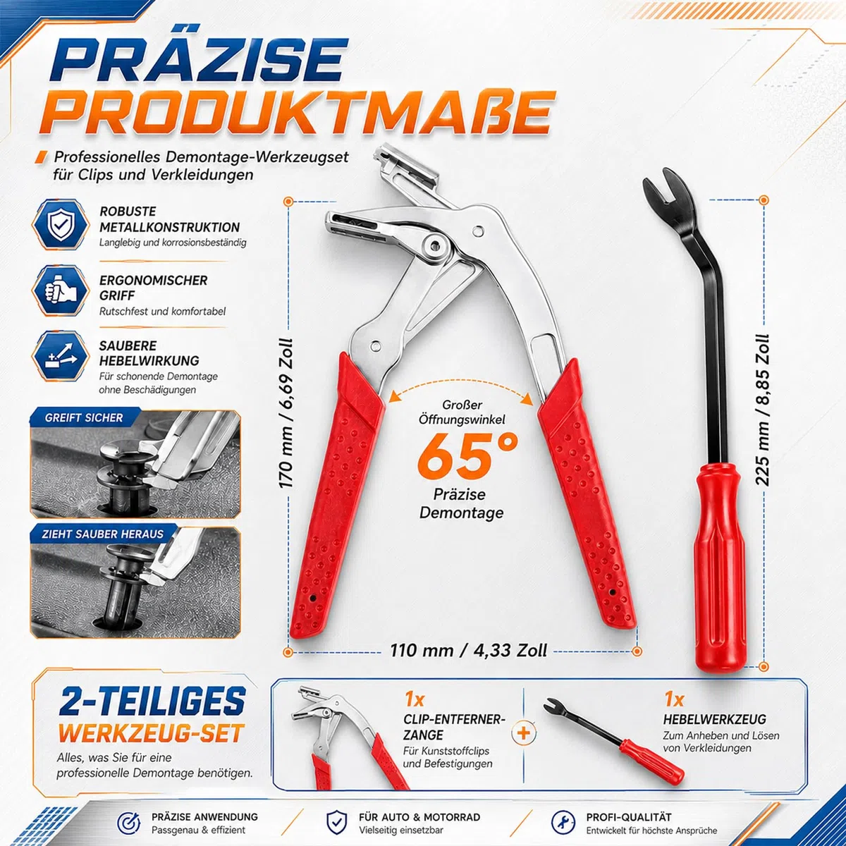 2 Stück Auto Clips Hebelwerkzeug, Kfz Clip Zange | Auto Demontage Werkzeug für Türverkleidungen Armaturenbretter Außenbefestigungen, Automotive Reparatur Set