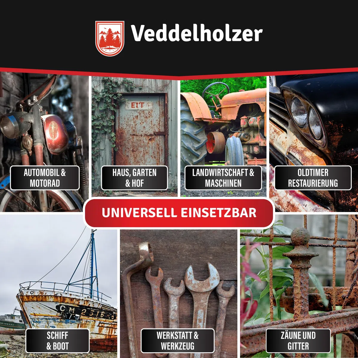 Veddelholzer Premium 500 ml Rostumwandler Gel Set inkl. Schleifvlies & Pinsel. Rostlöser, Rostschreck, Rostentferner für Metall, Auto, Motorrad, Fahrrad UVM. Effektive Alternative zum Rostlöser Spray