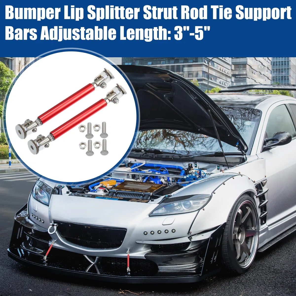 A ABSOPRO 2 Stück Auto Vorne Stoßstange Lippensplitter Domstrebe 3"-5" 75mm Rot