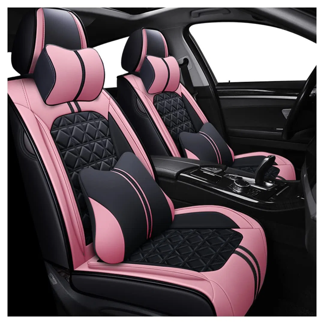 TUPROT Auto Sitzbezüge Full Set Leder Autositzbezug Für Dacia Sandero Duster Logan Accessori per Auto Protezione per Cuscini Geeignet für Autositzbezüge,Luxusrosa Luxus schwarz