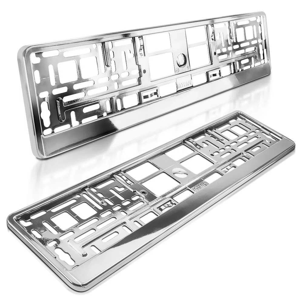 2 Kennzeichenhalter | Chrom Metallic Hochglanz | Silber Look | Nummernschildhalter | Kennzeichen-Halterung | DHL-Versand