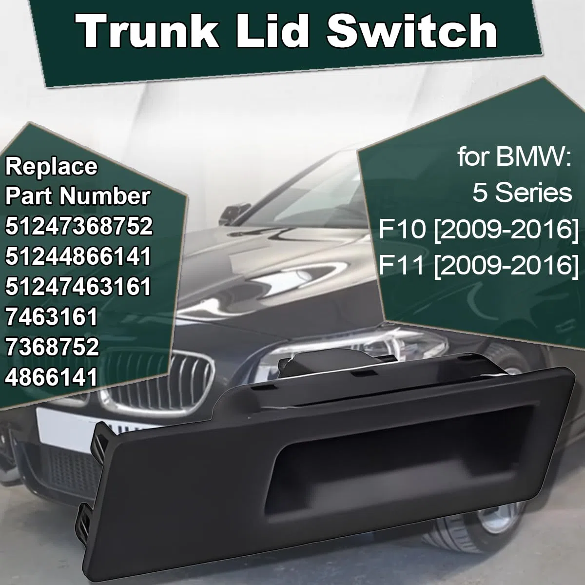 ZAMDOE 51247463161 Heckklappengriff für BMW 5 Serie F10 F11 X1 F48 X3 F25 F26 X5 F15 F85 X6 F16 Heckklappengriff Taster Heckklappe 51247368752 Heckklappenschloss Griff mit Druckknopf