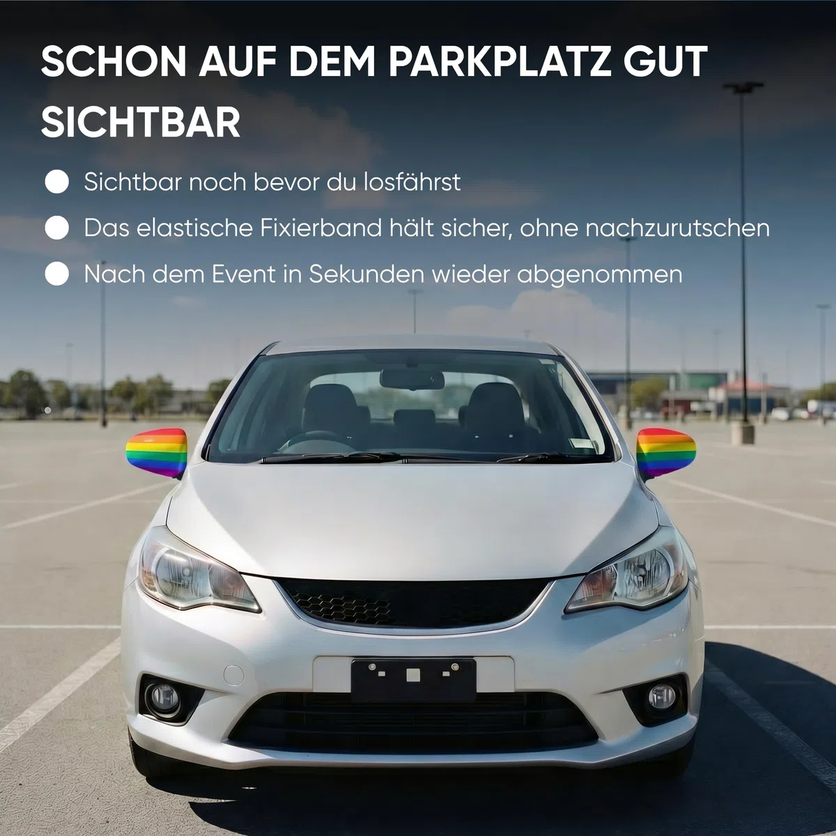Außenspiegelfahne Regenbogen für Auto - 2er Set Außenspiegel Überzieher Autoflagge, Fanartikel für Fußball EM & WM, Spiegel Deko Flagge