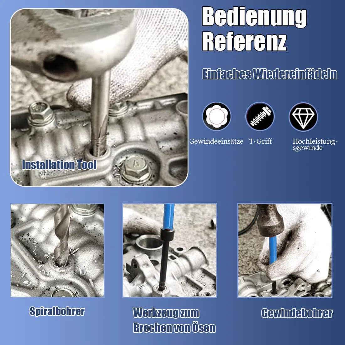 Helicoil Gewindereparatursatz M10 x 1,5 mm, Helicoil-Wiederherstellungswerkzeug für Gewindereparatur, Drahteinsatzsatz für die Reparatur interner Schraubenlöcher vom Typ Helicoil
