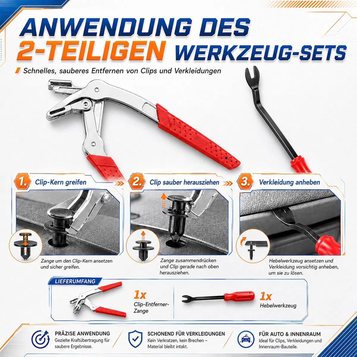 2 Stück Auto Clips Hebelwerkzeug, Kfz Clip Zange | Auto Demontage Werkzeug für Türverkleidungen Armaturenbretter Außenbefestigungen, Automotive Reparatur Set