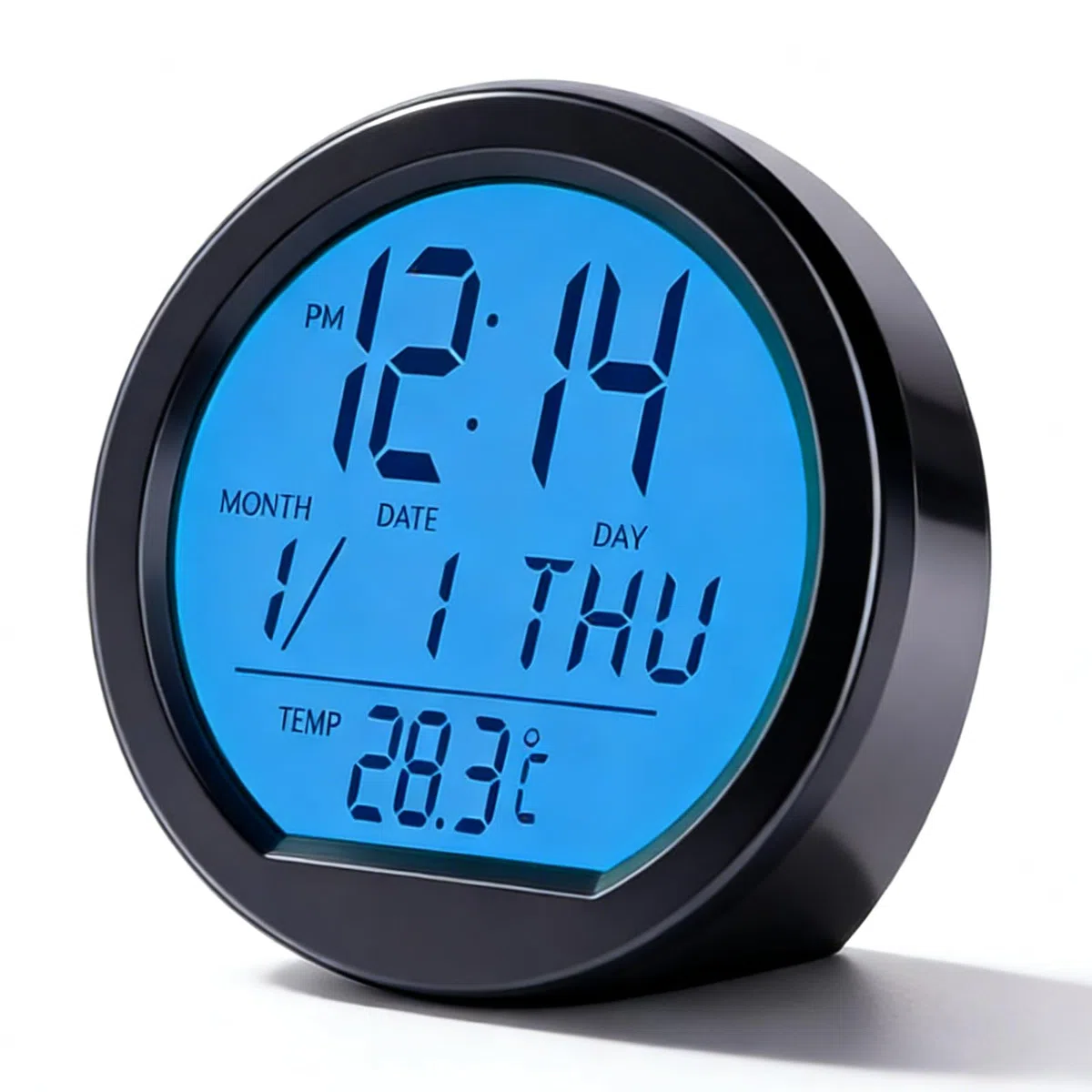 Auto Uhr Und Thermometer, 3 In 1 Autouhr Thermometer Kalende, Solar Mini Digitaluhr Mit Temperaturanzeig Datumsfunktion, Rund Mini Elektronische Armaturenbrett Uhr FüR Zuhause, Fahrzeug, BüRo, Hotel