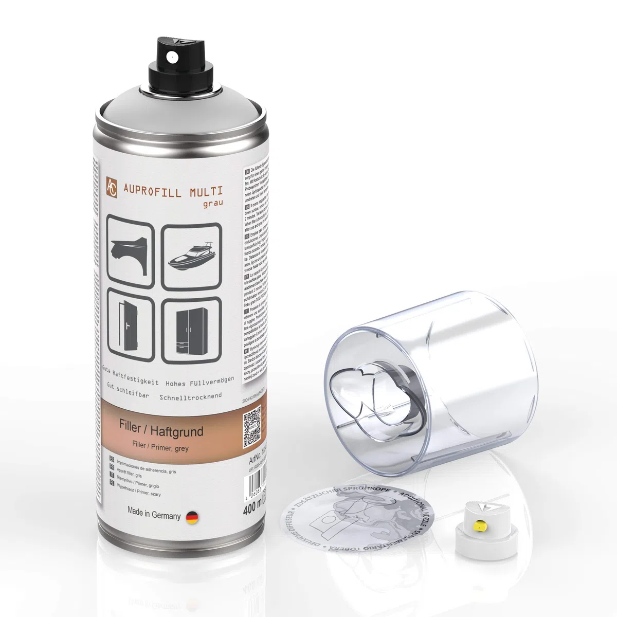 AUPROTEC Haftgrund Füller AUPROFILL MULTI Filler Grundierung für Autolack Primer Spray grau 1x 400ml + 1x Original Pistolengriff
