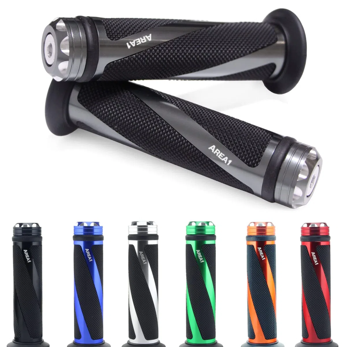 Area1 universal Motorrad Motorroller Lenkergriffe grau 2 Stück 22/24mm kompatibel mit Duke SMC/R MT07/09/125 Z900/650/500/125 YZF CMX CB500 Hornet SV650 GSXS/R GSF TPH NRG Speedfight Jetforce Runner