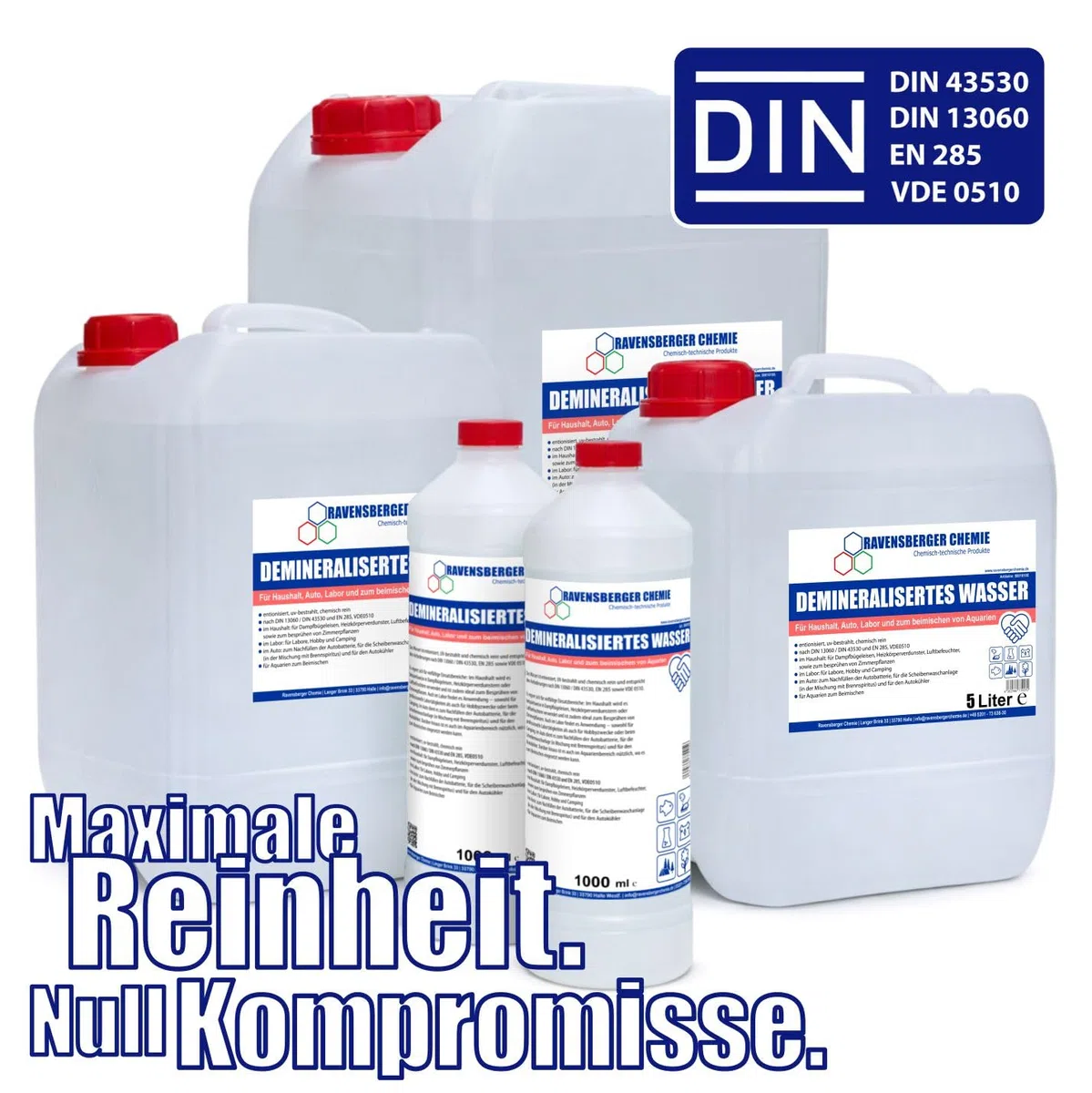 VE-Wasser im Kanister – demineralisiert & entionisiert nach DIN, kalkfrei – für Auto, Batterie, Haushalt, Labor & Reinigung – Ersatz für destilliertes Wasser (2x 5 Liter)