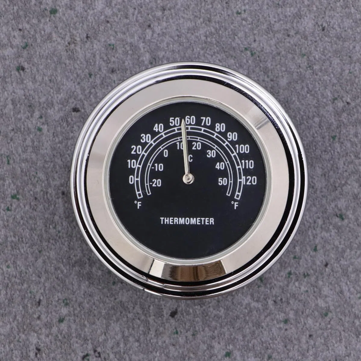 Universelles Motorradlenkerthermometer 22-25mm aus Aluminium mit Celsius und Fahrenheitanzeige Silberne Temperaturanzeige für Motorrad und Motorroller ohne Bohren