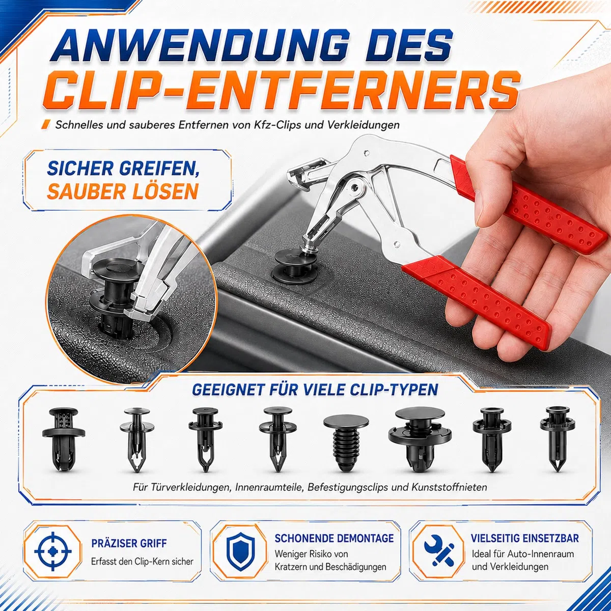 2 Stück Auto Clips Hebelwerkzeug, Kfz Clip Zange | Auto Demontage Werkzeug für Türverkleidungen Armaturenbretter Außenbefestigungen, Automotive Reparatur Set