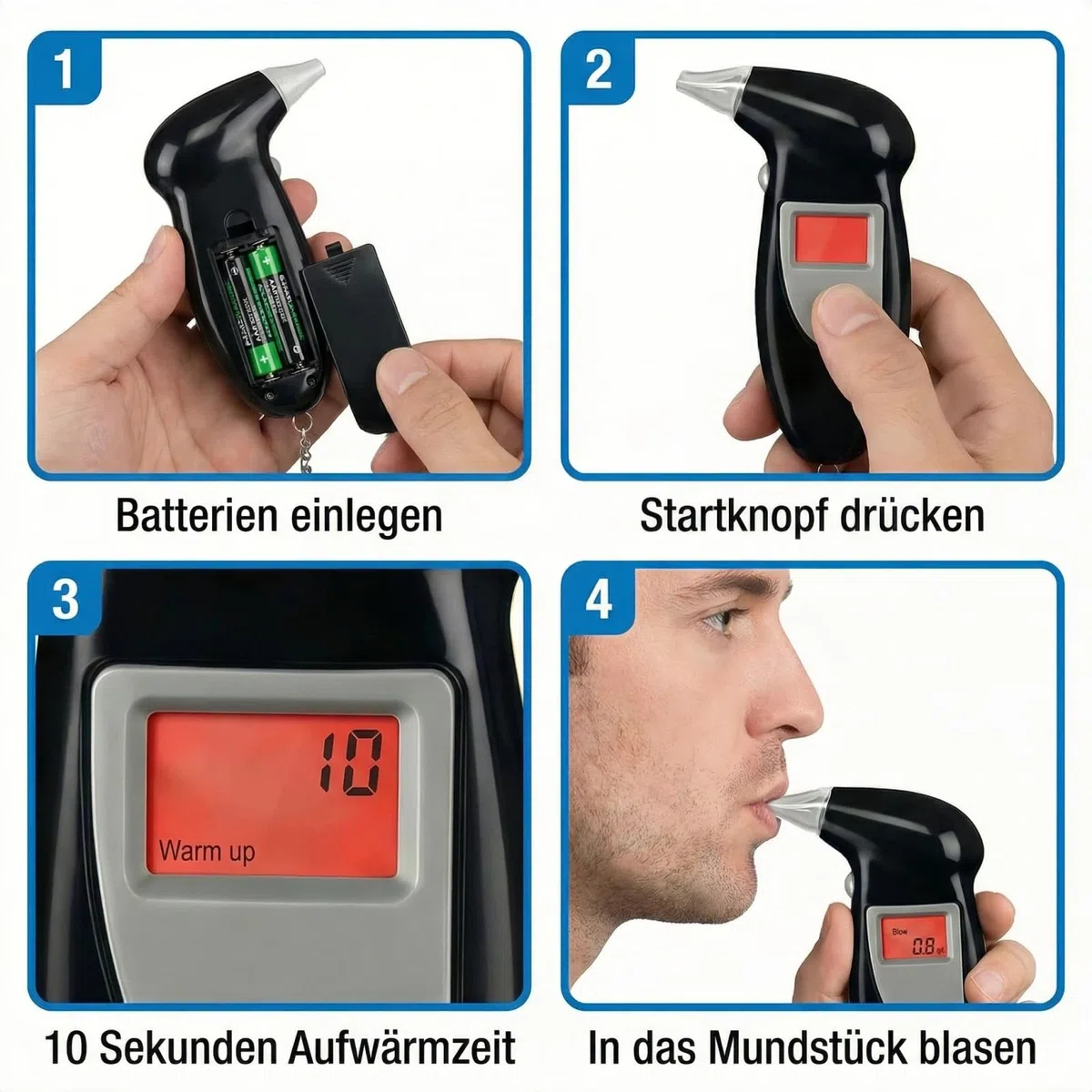 Alkoholtester Polizeigenau & Professionell – Portable Alkoholmessgerät mit Akku, 35 Mundstücke, Atemalkoholtester für Autofahren, Familie und Arbeit, Präzises Promillemessgerät mit Digitaldisplay