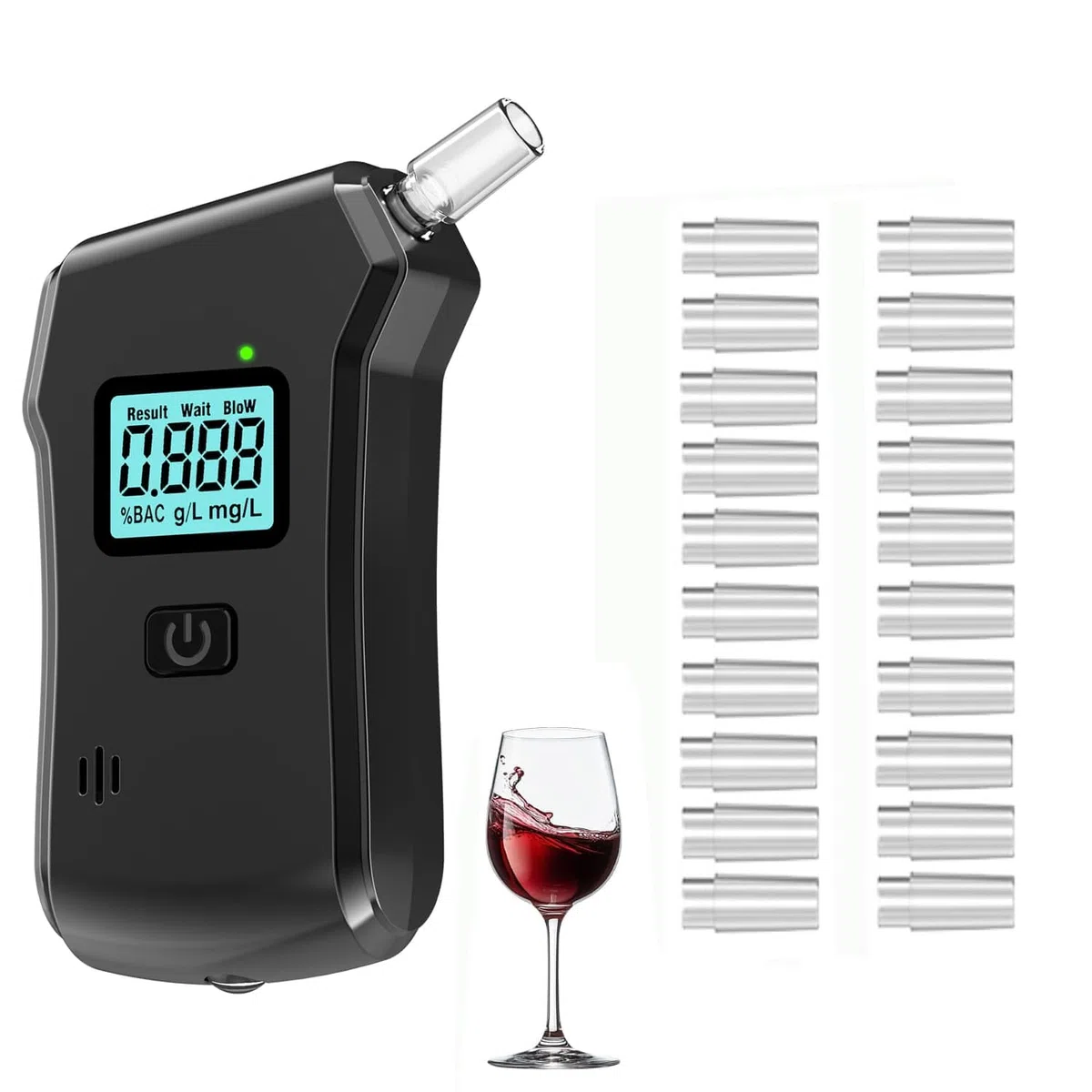 Alkoholtester, Polizeigenau Promillemessgerät Professioneller Alkohol Tester, Alkoholmessgerät für Privaten Gebrauch zu Hause mit Digitaler LCD-Bildschirm mit 20 Mundstücke