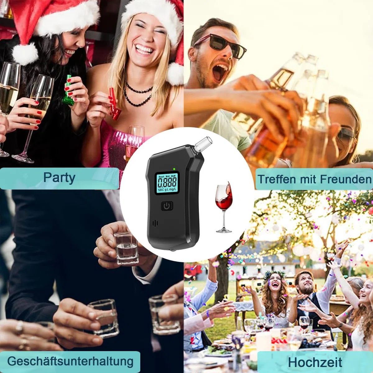 Alkoholtester, Polizeigenau Promillemessgerät Professioneller Alkohol Tester, Alkoholmessgerät für Privaten Gebrauch zu Hause mit Digitaler LCD-Bildschirm mit 20 Mundstücke