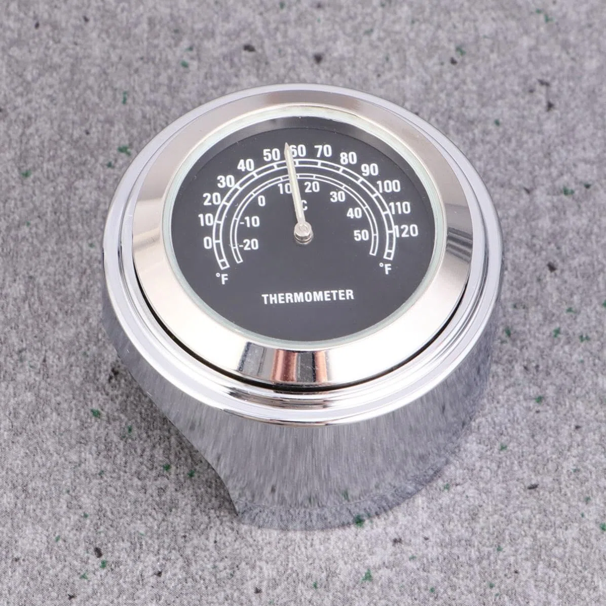 Universelles Motorradlenkerthermometer 22-25mm aus Aluminium mit Celsius und Fahrenheitanzeige Silberne Temperaturanzeige für Motorrad und Motorroller ohne Bohren