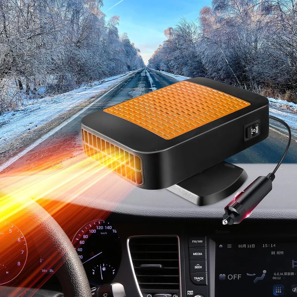 AutoHeizung, 12V 200W Tragbare Heizlüfter Schnellheizung Defrost Windschutzscheibe Defogger mit 360 Grad Basis, 2 in 1 Heizung Kühlung Demister Heater Plug in Zigarettenanzünder