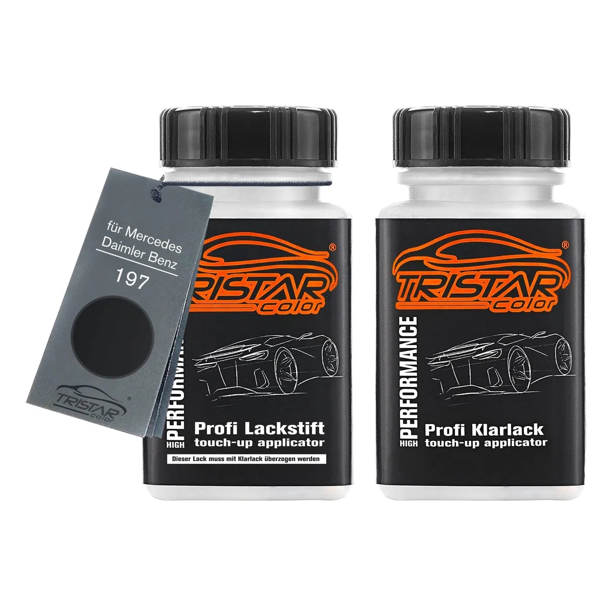 TRISTARcolor Autolack Lackstift Set für Mercedes/Daimler Benz 197 Obsidianschwarz Metallic Basislack Klarlack je 50ml