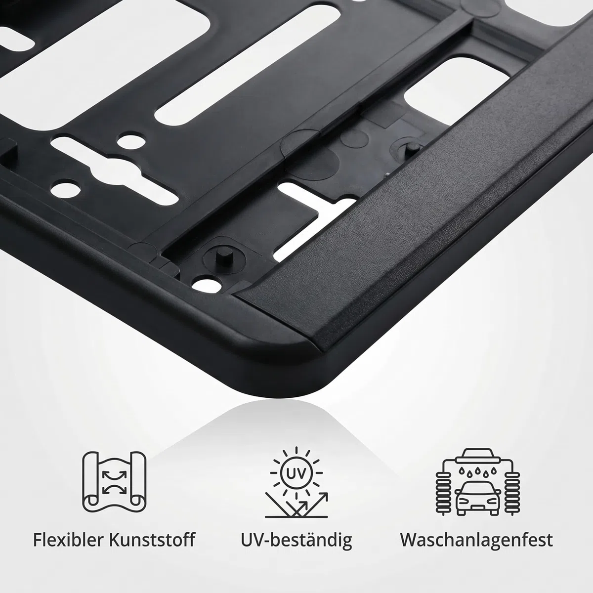 Kennzeichenhalter ohne Werbung 2er Set – Auto Nummernschildhalter schwarz 520 x 110 mm – Fester Halt, kein Klappern, schnelle Klickmontage