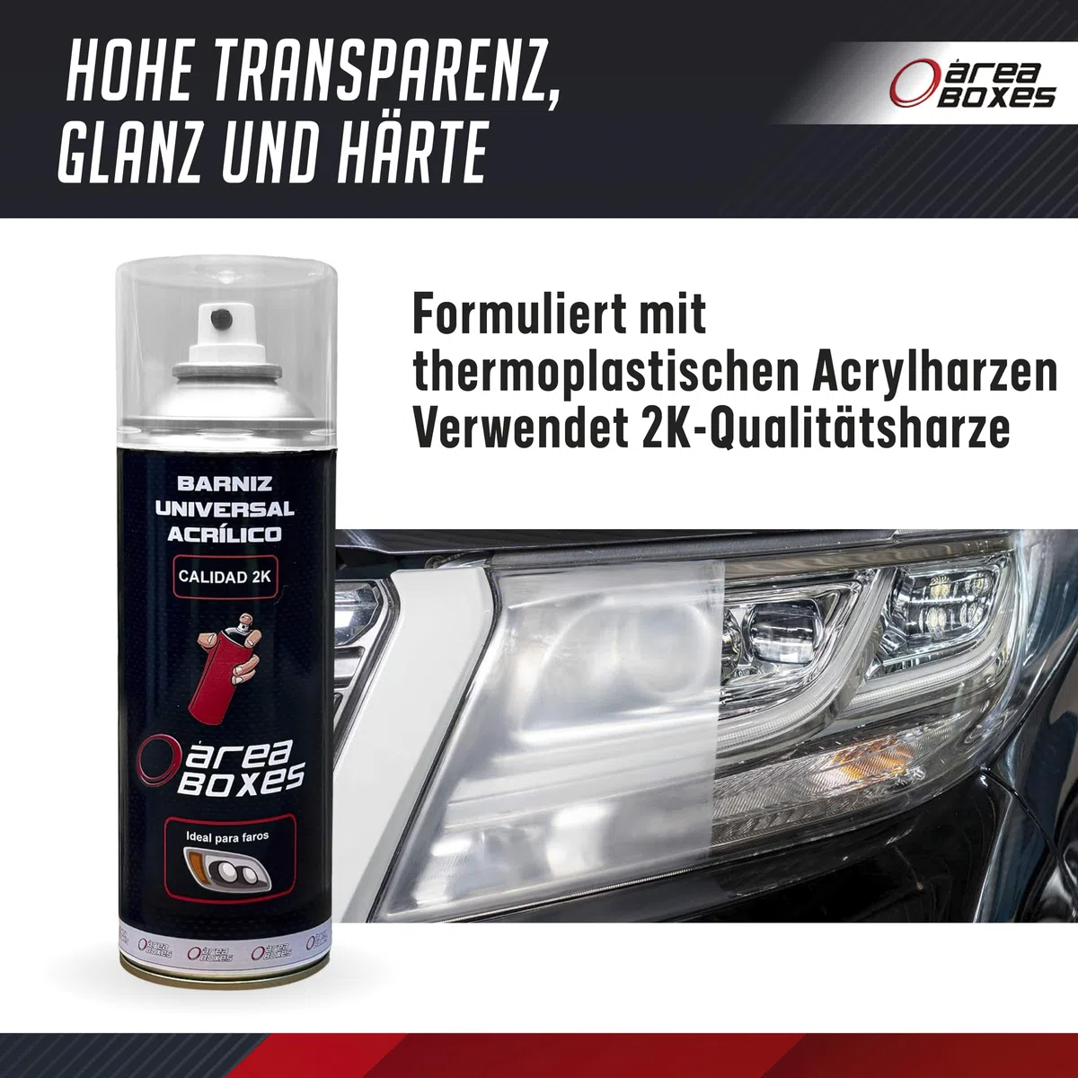 2K Acryl Klarlack für Autoscheinwerfer & alle Oberflächen - [Polycarbonat-Haftung] UV-beständiger Hochglanz-2K Lack für Auto, Holz, Metall, mehr (1, BRILLANTE)