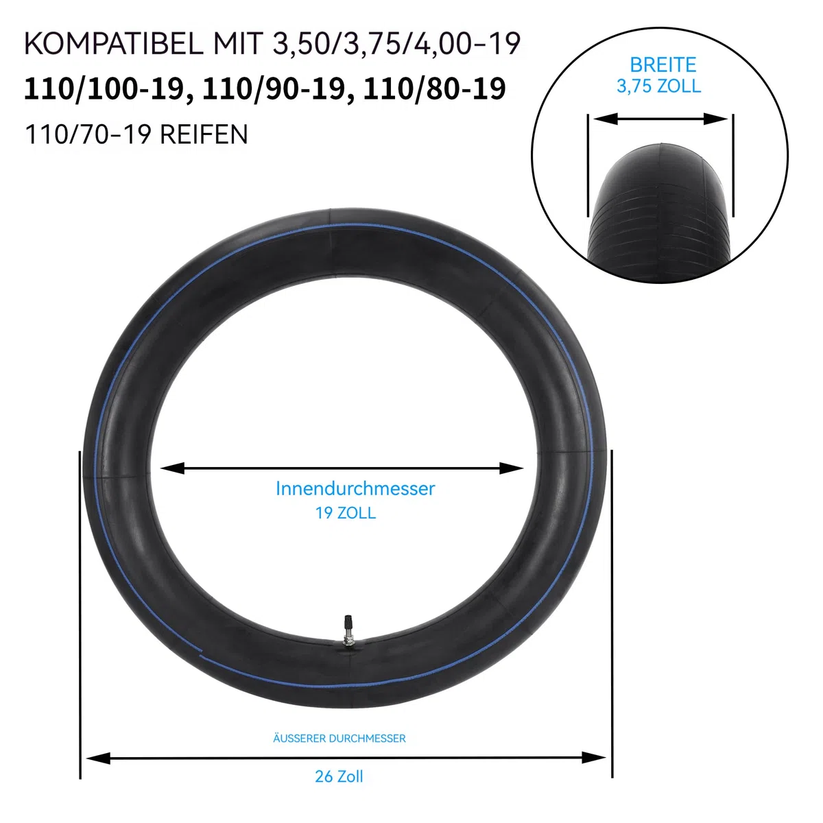 3,50/4,00-19 (100/90-19) Motorradschläuche 110/90-19 Dirt Bike Schlauch mit TR4 Gerader Ventilschaft für M72 R71 R61 K750650 URAL MW DNEPR MT Reifen 1 Pack