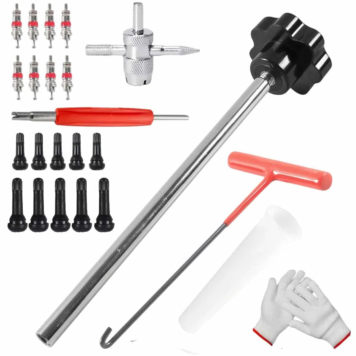 24 Stück Reifenventil Werkzeug Set, Reifenventil Abzieher Werkzeug, Ventilentferner & Reparatur Kit, für Ventilkern-Reparatur & Reifenventilentfernung, für Auto, LKW, Motorrad