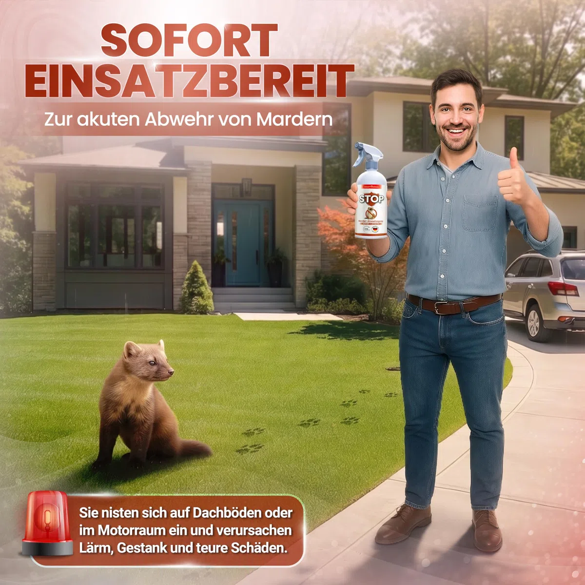 Marderspray 500 ml – Hochwirksamer Marderschreck für Auto, Motorraum, Dachboden, Garage & Garten – Effektive Marderabwehr mit Langzeitschutz, sofort einsatzbereit