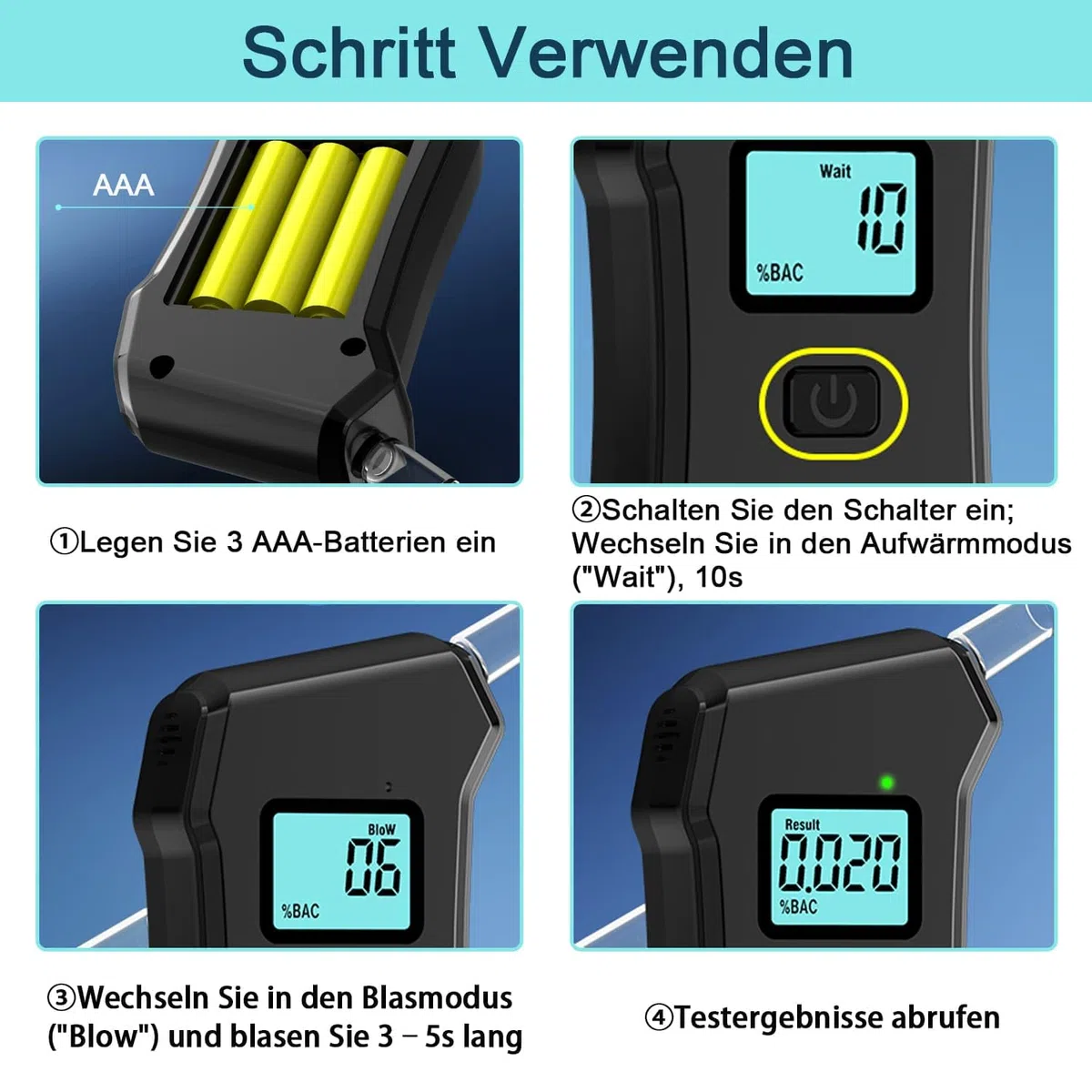 Alkoholtester, Polizeigenau Promillemessgerät Professioneller Alkohol Tester, Alkoholmessgerät für Privaten Gebrauch zu Hause mit Digitaler LCD-Bildschirm mit 20 Mundstücke