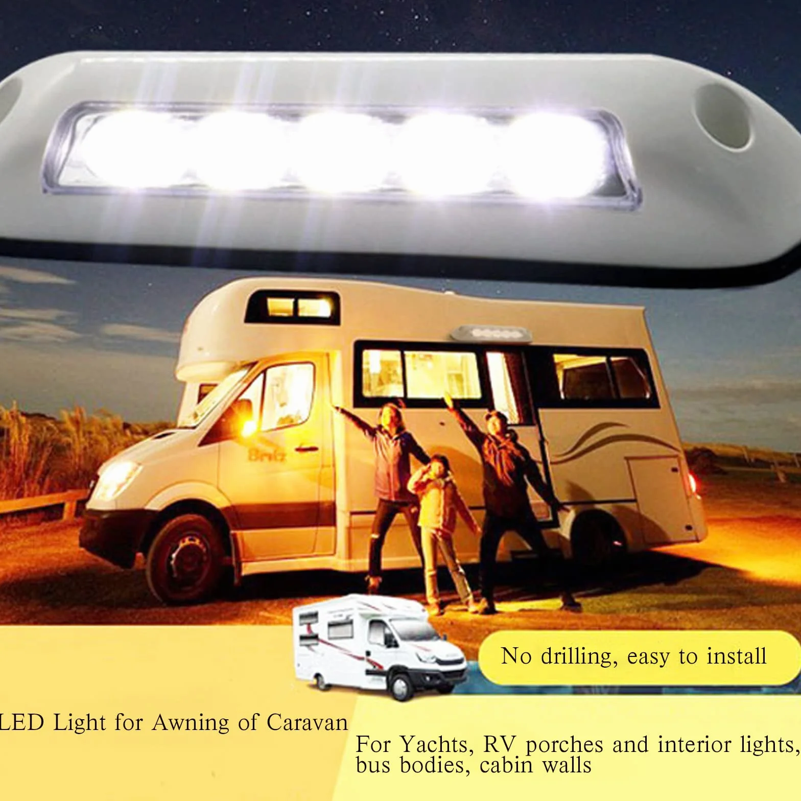 12V led lampen wohnmobil, Markise Lichter Bar Veranda Lampe, Kein Stanzen wasserdichte Wohnmobil-Wohnwagen-Innenwandlampen, für RV Van Camper Bus (Weiß)