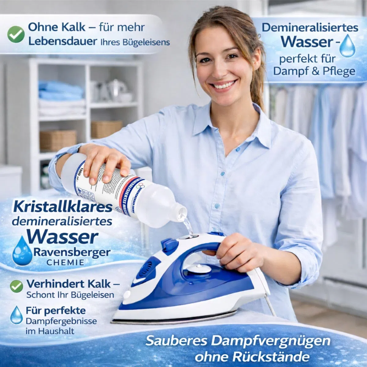 VE-Wasser im Kanister – demineralisiert & entionisiert nach DIN, kalkfrei – für Auto, Batterie, Haushalt, Labor & Reinigung – Ersatz für destilliertes Wasser (2x 5 Liter)