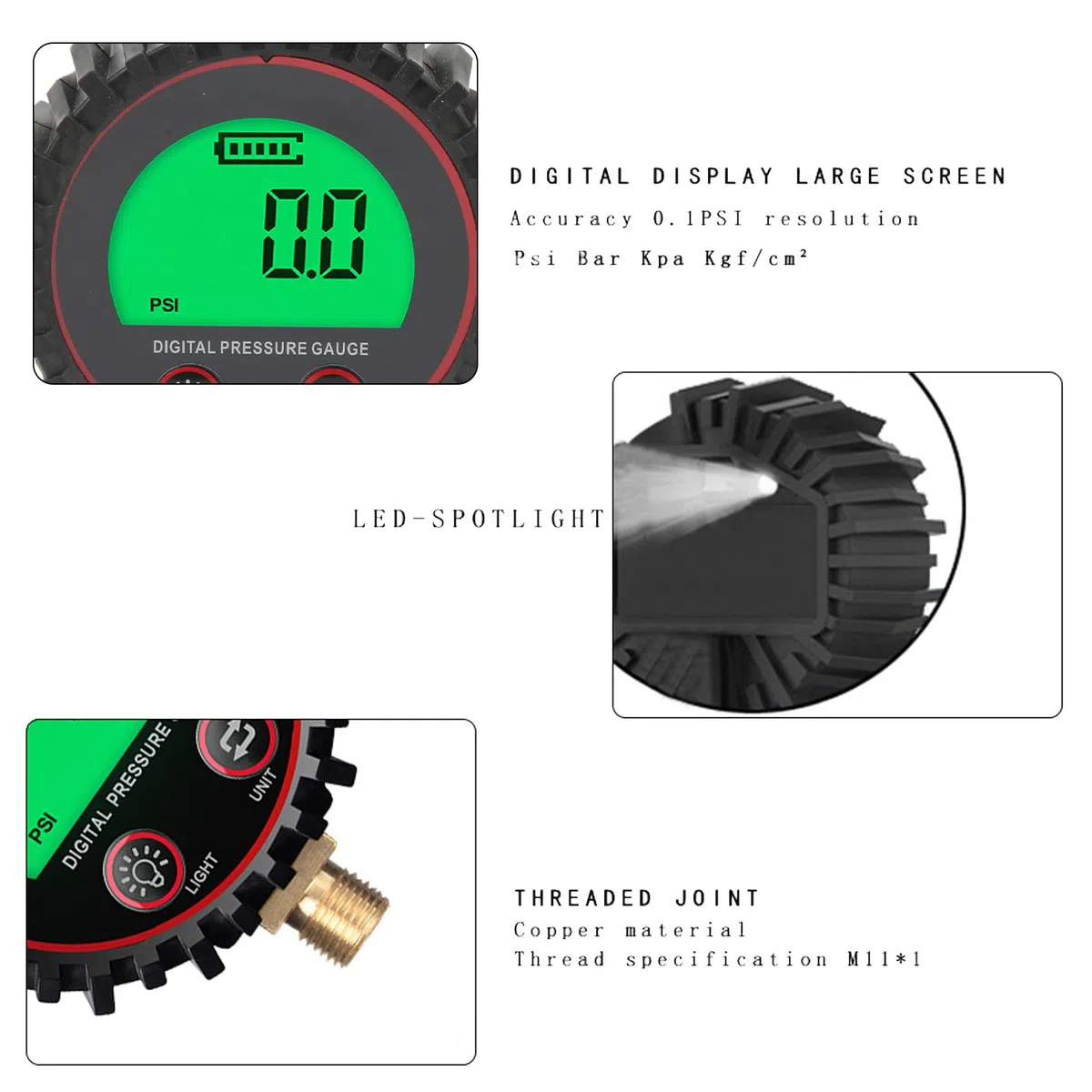 Digitales Reifendruckmessgerät 3-255 PSI Range Reifenfüller Digitales Manometer LCD-Display Vier Einheiten Umschaltbar Schnelles und Genaues Ablesen für Autos, Lastwagen,
