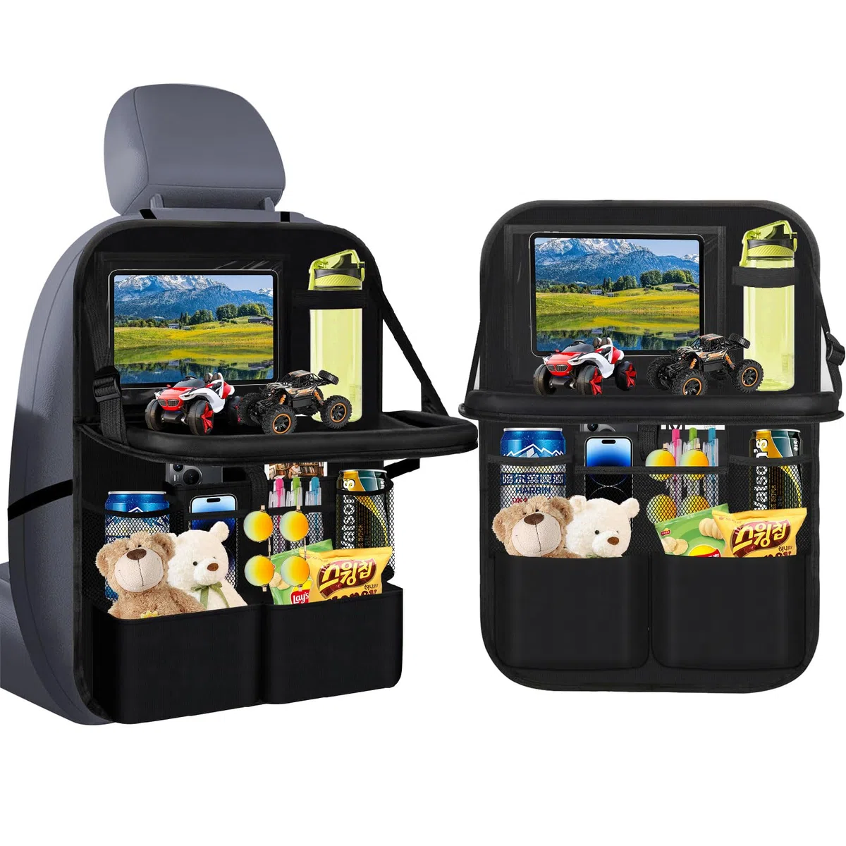 Auto Organizer,Große Rückenlehnenschutz,Rücksitz Organizer Kinder mit Klapptisch, Auto Kinder Multifunktional Wasserdicht Rücksitz Organizers (Schwarz) (2) (Schwarz-1pcs)