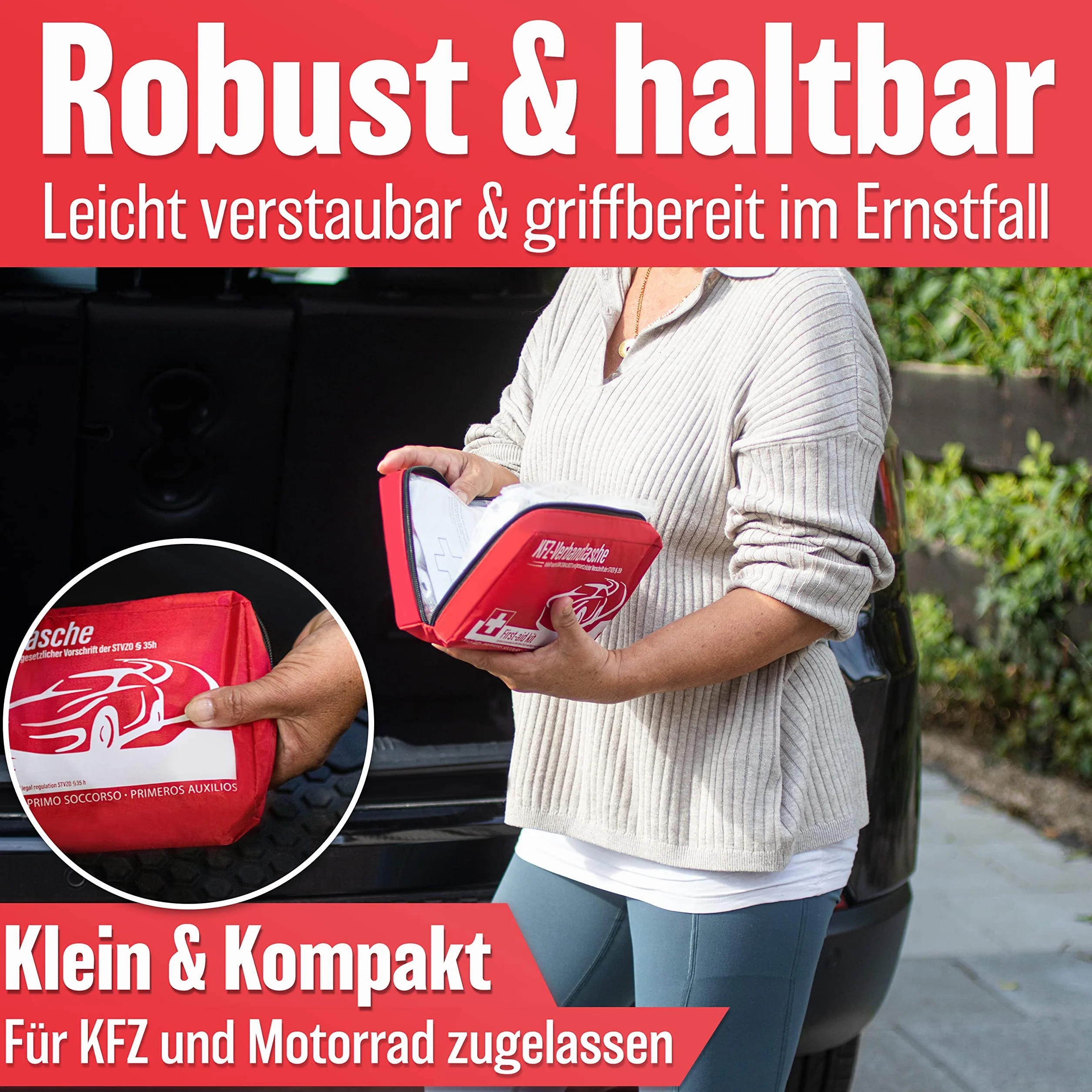 HELDENWERK KFZ Verbandstasche nach aktueller Norm 2026 - Europaweit Nutzbar - Erste Hilfe Set Auto Verbandskasten DIN 13164:2022 (StVO konform)