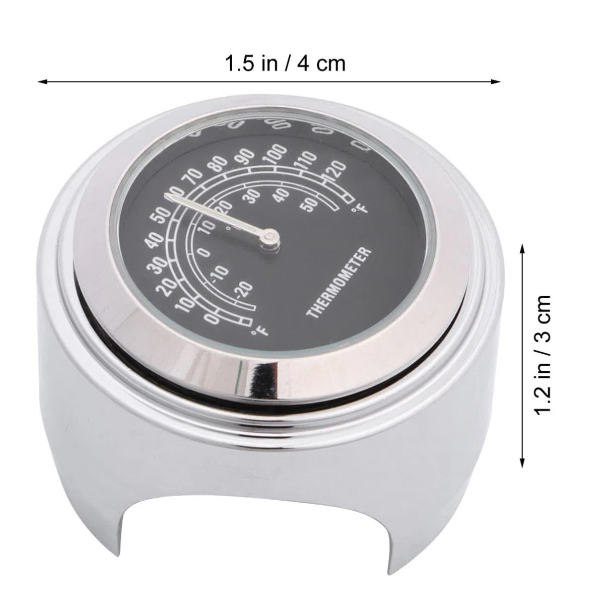 Universelles Motorradlenkerthermometer 22-25mm aus Aluminium mit Celsius und Fahrenheitanzeige Silberne Temperaturanzeige für Motorrad und Motorroller ohne Bohren