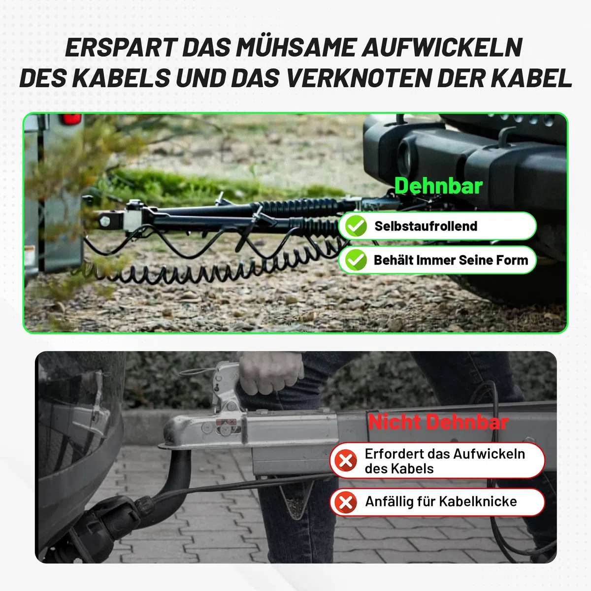 RED WOLF Anhänger Verlängerungskabel 7 Polig 2m, 7 Pol Anhängerstecker mit Spiralkabel Verlängerung 7 Poliger Stecker auf Steckdose für Kfz Anhänger Wohnwagen Wohnmobil Fahrradträger Lkw Anhängerkabel