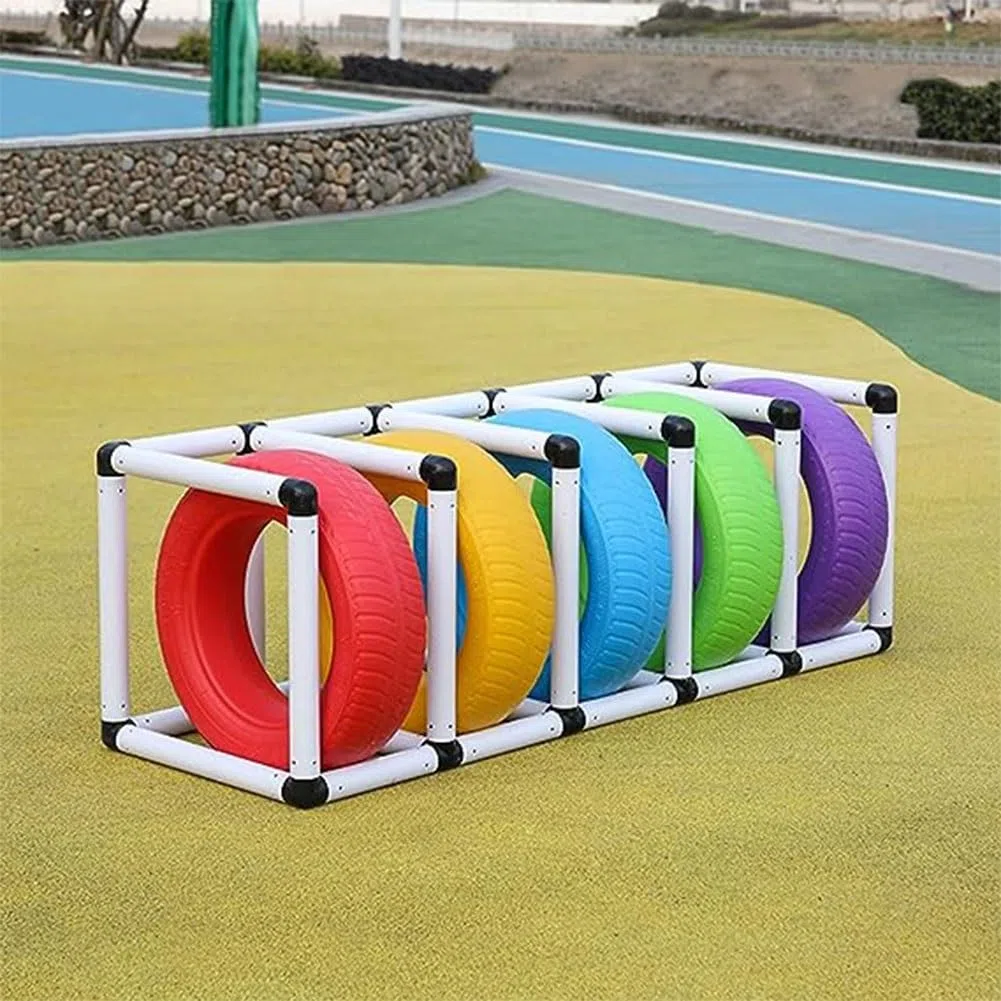 Reifenlagerregal für den Schulspielplatz im Kindergarten, großes weißes Reifenlagersystem, kombinierter Reifenlager-Organizer mit PVC-Schnalle, für 5/10 Reifen (Farbe: W