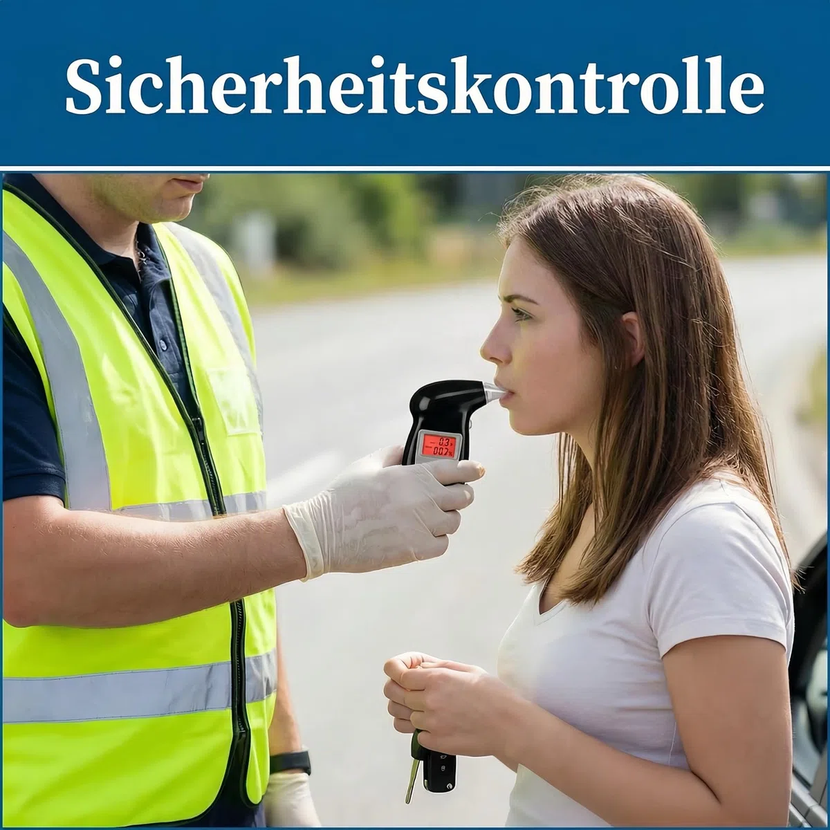 Alkoholtester Polizeigenau & Professionell – Portable Alkoholmessgerät mit Akku, 35 Mundstücke, Atemalkoholtester für Autofahren, Familie und Arbeit, Präzises Promillemessgerät mit Digitaldisplay