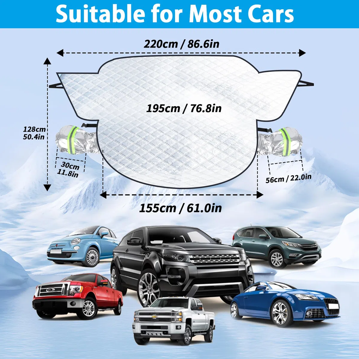 Frontscheibenabdeckung Auto, Abdeckung Windschutzscheibe Winter mit 10 Magnet Fixierung Faltbare Windschutzscheibenabdeckung für gegen Schnee, EIS, Frost, Staub, UV-Schutz
