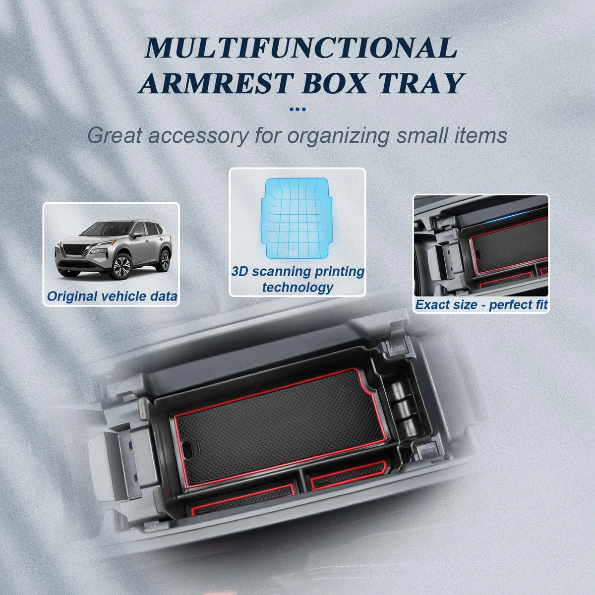 BIBIBO Aufbewahrungsbox Kompatibel mit Nissan X-Trail T33 2022-2025, Mittelkonsole Organizer mit Rutschfestermatte, Handschuhfach, Auto Armlehnenablage Zubehör