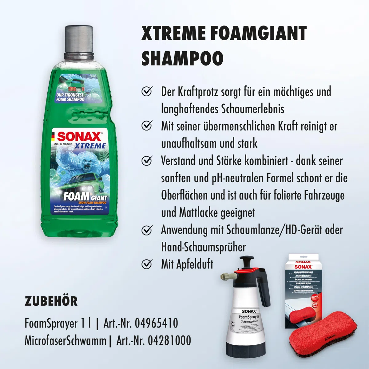 SONAX Xtreme Foam Giant (1 Liter) Snow Foam Shampoo für EIN mächtiges und langhaftendes Schaumerlebnis | Art-No. 02903000