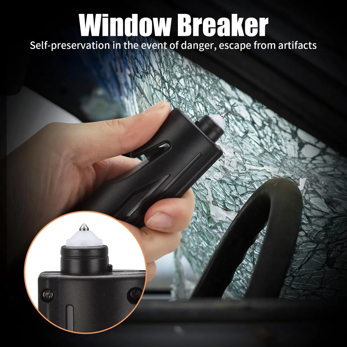 KnLnny Ware 5in1 Auto-Fluchtwerkzeug mit Fensterbrecher, Gurtschneider, Notfall-/Alltagslicht, Magnet und USB-Ladung – Für Notfälle und Flucht im Auto(Schwarz)