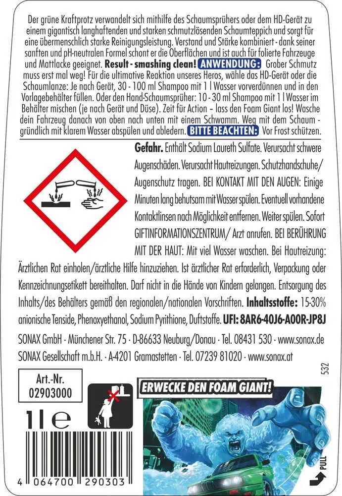 SONAX Xtreme Foam Giant (1 Liter) Snow Foam Shampoo für EIN mächtiges und langhaftendes Schaumerlebnis | Art-No. 02903000