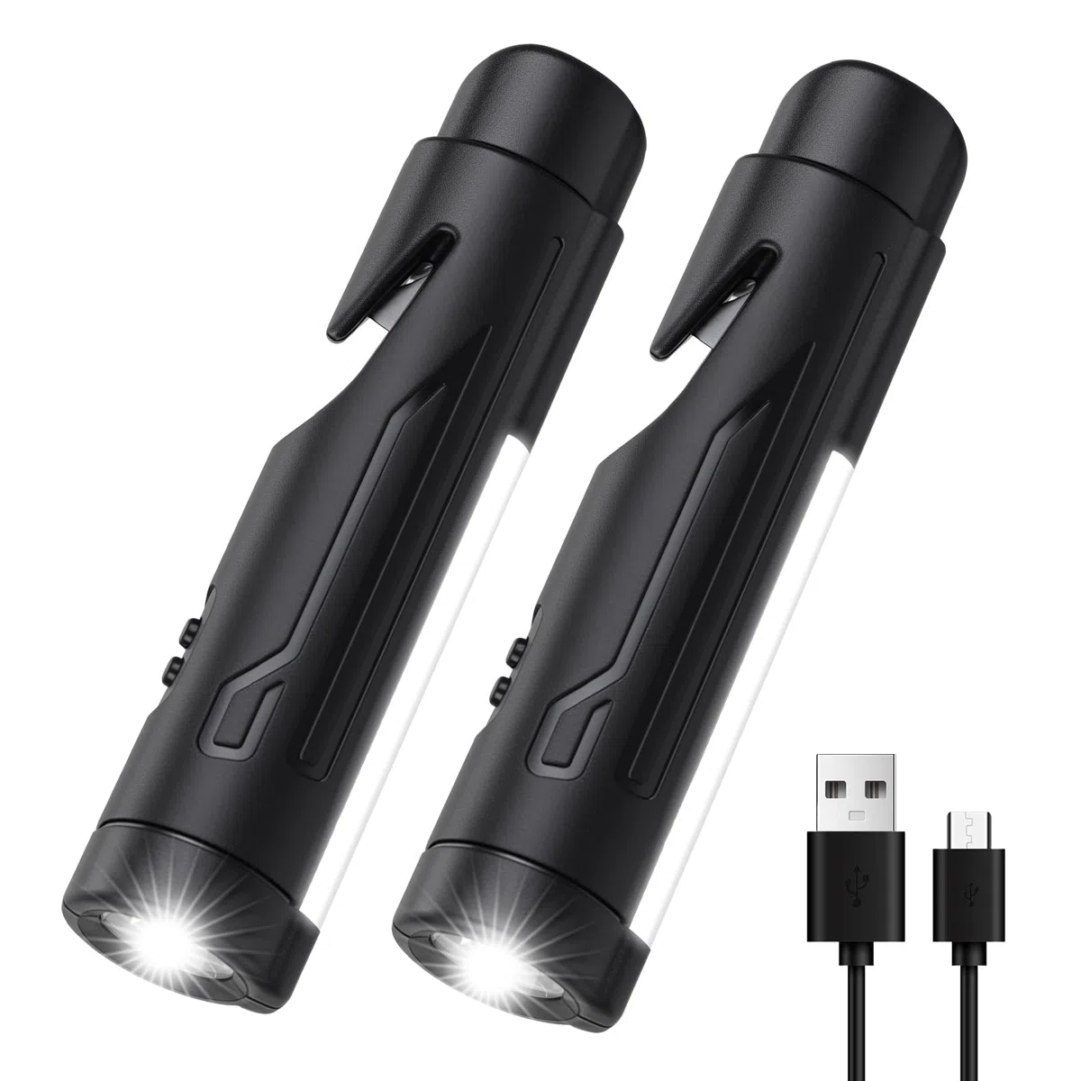 KnLnny Ware 5in1 Auto-Fluchtwerkzeug mit Fensterbrecher, Gurtschneider, Notfall-/Alltagslicht, Magnet und USB-Ladung – Für Notfälle und Flucht im Auto(Schwarz)